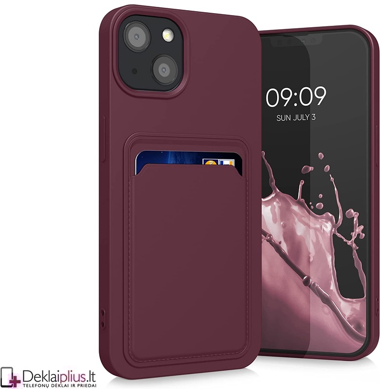 Švelnus silikoninis dėklas su kišenėle - bordo spalvos (telefonams Apple Iphone 13) Švelnus silikoninis dėklas su kišenėle - bordo spalvos (telefonams Apple Iphone 13)